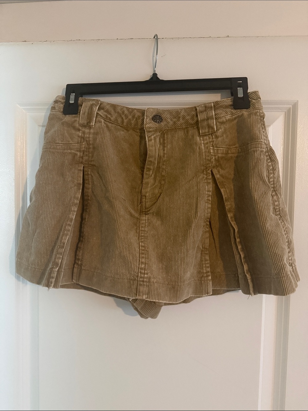 Corduroy Pleated Mini Skort in Khaki